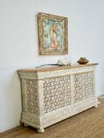 Table console en bois de manguier massif de style méditerranéen sculpté à la main