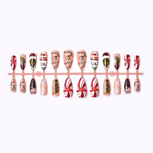 24 Piezas de Uñas Postizas <span class=keywords><strong>con</strong></span> Diseño Navideño de Almendras y Ojos de Gato, Bañadas en Oro, <span class=keywords><strong>con</strong></span> Copos de Nieve y Ciervos - <span class=keywords><strong>Manicura</strong></span> <span class=keywords><strong>Francesa</strong></span> de Alta Gama - Product Image 3