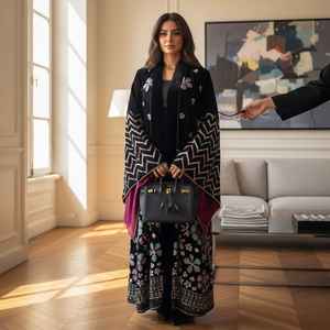 AWAIS HOUSE Velvet Lightweight <b>Plus</b> <b>Size</b> Long Beaded Floor Length Handmade Flared Hem Evening <b>Kaftan</b> Abaya Traditional Muslim - Product Image 3