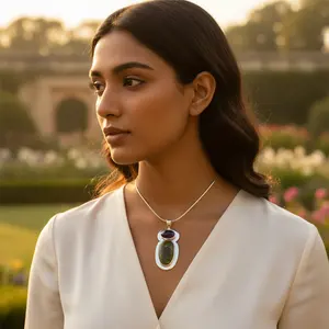 Colgante de Plata 925 con Oro Rosa Hecho a Mano con Amatista Talla Esmeralda y Cuarzo para Mujer por Art Palace - Product Image 2