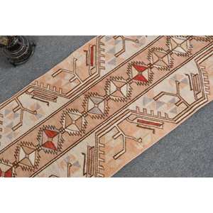 Vintage Turkish <b>Rug</b> Beige Red 2 X 9.5ft <b>Large</b> Area Woolen Patchwork Design Latex Backing for Hallway <b>Bedroom</b> Room Bedside <b>Rug</b> - Product Image 5