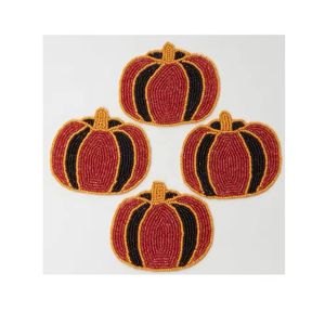 Pumpkin Glass Beaded Coaster Hand Beaded <b>Bar</b> Champagne Coasters Tea Coffee Dining Table Christmas Festive Decor Coaster - Product Image 1
