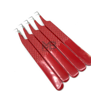 Pince à cils enduite de couleur rouge en acier inoxydable japonais vente en gros pince à épiler à extension de cils avec prise en diamant à 90 degrés pointe argentée - Product Image 3