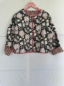 เสื้อแจ็คเก็ตสั้นผ้าฝ้ายบล็อกมือพิมพ์ลายเหมือนเสื้อครอปผู้หญิงและเด็กผู้หญิงสวมใส่สํานักงาน - Product Image 5