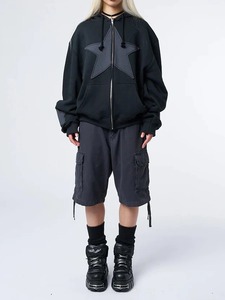 Y2K Vintage Star Print Customized <b>Hooded</b> Hoodie Women Casual Loose Long Sleeve Zip Drawstring Sweatshirts <b>Winter</b> <b>Coat</b> Street - Product Image 4