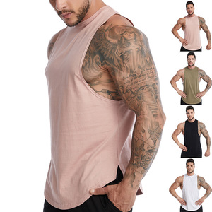 Camiseta sin mangas informal en blanco para hombre, para Fitness con cuello redondo Camiseta holgada, algodón acanalado, camiseta sin mangas para gimnasio, decoración bordada - Product Image 3