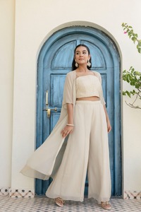 Georgette gotta patti ชุดอินเดียแบบ3ชิ้น, ชุดอินเดียชาติพันธุ์พร้อมที่จะสวมใส่ชุดปาร์ตี้แฟชั่นชั้นนำ shrug Palazzo ฤดูหนาว - Product Image 2