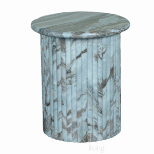 Mesa de Noche de Mármol Crema Fantasy, Mesa Auxiliar Moderna Hecha a Mano con Base de Pedestal Acanalado, Muebles de Dormitorio de Lujo, Sala de Estar de Hotel - Product Image 4