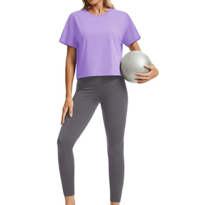Custom summer crop <b>tops</b> for women breathable gym workout wear oem fitness activewear with logo and private label options - Product Image 5
