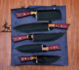 Vente en gros Ensemble de couteaux de cuisine en acier Damas avec étui en cuir pour cadeau Support personnalisé OEM - Product Image 5