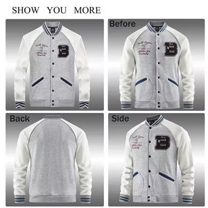 Chaqueta Varsity de Lana Fina de la Mejor Calidad, Cuello Alto, Botones Delanteros, Logotipo Bordado, para Hombre - Product Image 5