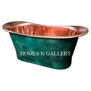 Bañera de cobre de Pátina verde sólido puro con acabado antiguo, forma ovalada, remojo portátil para baño de Hotel, pulido en plata - Product Image 6