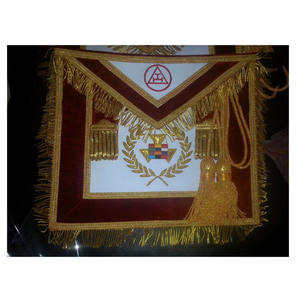 MasonicHub Past Master Delantal Mano Lingote Bordado Pilares Freemasons Gold Fringe 100% Piel de cordero Delantal masónico Bordado a mano - Product Image 3
