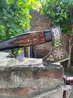 Hachas vikingas de alta calidad, mango grabado forjado a mano, hoja grabada de acero al carbono, hacha Tomahawk para acampar