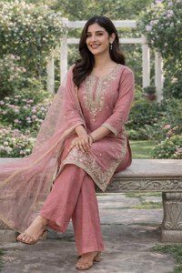 Ensemble Salwar Kameez Festif Exclusif 2026 en Soie Pure de Couleurs Magnifiques avec Broderies et Sequins Multiples et Dupatta - Product Image 5