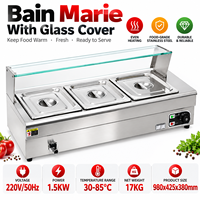 Bain-marie électrique 3 bacs 1500W 220V avec couvercle en verre, chauffe-plats commercial en acier inoxydable pour buffet, table vapeur