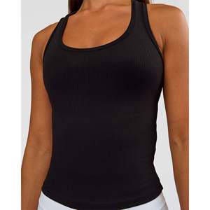 Flow Rib Scoop Neck <b>Tank</b> <b>Top</b>-<b>Black</b> Breathable Knit Slim Fit Summer Essential - Product Image 4