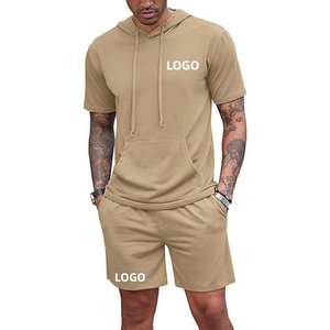 High Quality <b>Men's</b> Hoodie Short <b>Sets</b> Custom Logo New Design Casual Winter Two-<b>Piece</b> Solid Color Hoodie <b>Set</b> Top Manufacturer - Product Image 3