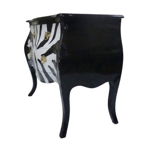Commode à deux tiroirs en bois massif de style français, imprimé zèbre noir et blanc, pour ensemble de meubles de chambre antique et hôtel - Product Image 4