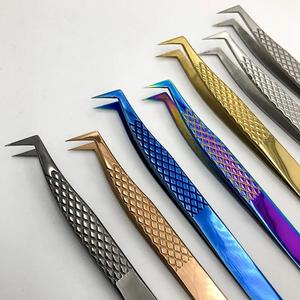 Pince à épiler méga cils personnalisée à 45 degrés prise en main facile couleur argent poli miroir Extensions de cils volume pince à épiler - Product Image 5