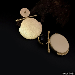 <b>Black</b> Onyx Enamel <b>Earring</b> Gold Plated Brass Jewelry for Engagement Vintage Style <b>Stud</b> <b>Earrings</b> - Product Image 2