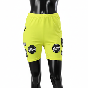 Shorts deportivos para mujer, tela premium de poliéster y spandex GSM, color amarillo neón, logotipo de silicona termoadhesivo, ajuste activo. - Product Image 6