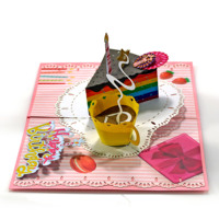 Tarjeta de Cumpleaños 3D Pop-Up con Pastel Arcoíris y Vela, Diseño Artístico en Papel