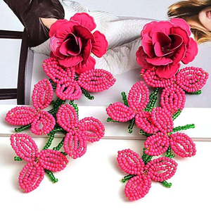 Boucle d'oreille exagérée grandes boucles d'oreilles déclaration bohème perles faites à la main fleur longue goutte boucle d'oreille bijoux accessoires - Product Image 1