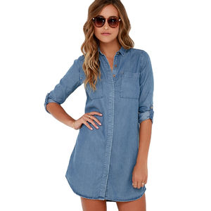 High Quality Women's Cropped Jeans Jacket & <b>Long</b> <b>Sleeve</b> Denim <b>Shirt</b> <b>Dress</b> Solid Pattern Plus Size Short & Puff Shoulders - Product Image 5