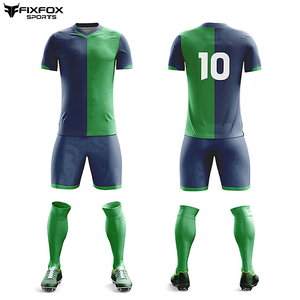 Men's Sublimated Soccer Uniform Set V-Neck Short Sleeve Green Navy Color Block Moisture Wicking Breathable Regular Fit All - Product Image 2