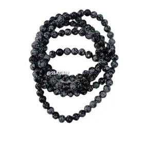Natural 6mm Snow Flake Obsidian Beads Bracelets Elastic Healing Crystal Beads Bracelet For Sale Buy Online From S S AGATE