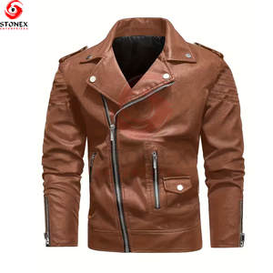 Chaqueta de Cuero de Piel de Oveja de Diseño de Moda de Alta Calidad para Hombre, Diseño de Logotipo Personalizado, Color Marrón, Impermeable para Invierno - Product Image 1
