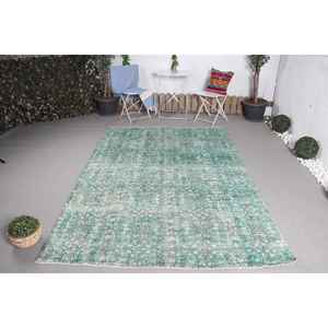 Grand tapis turc vintage 5,6x8,5 pieds, tapis en laine bleue - Product Image 1