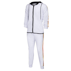 Men's Custom <b>White</b> Hooded <b>Tracksuit</b> With Rainbow Stripes Full Sleeve Zipper Casual Sportswear Streetwear - Product Image 6
