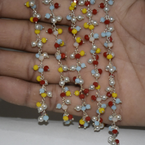 Chaîne de chapelet en perles de verre multicolore plaqué argent, chaîne de perles en fil métallique pour la fabrication de bracelets de bijoux, trouver - Product Image 5