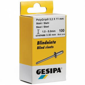 GESIPA Kit de 100 rivets aveugles PolyGrip avec tige de rivet en acier de 4 x 10 mm pour travaux métalliques - Product Image 3