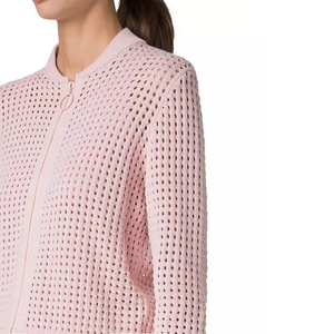 Femmes à la mode évider Zip up Cardigan tricoté léger respirant pull de mode pour le printemps et l'automne - Product Image 4