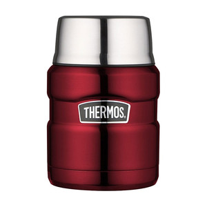 Bicchiere rosso 470 ml in acciaio inossidabile con cucchiaio e tazza di Thermos cibo elegante - Product Image 1