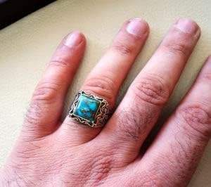 Wholesale <b>Mens</b> <b>Ring</b> New Arrival Natural Blue Copper Turquoise Gemstone Ottoman Style <b>Ring</b> Jewelry 925 Sterling Silver <b>Ring</b> - Product Image 3