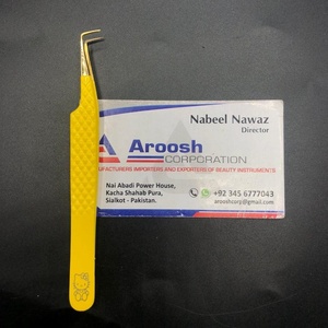 Pinzas de pestañas de fibra de Punta dorada de 90 grados de acero sostenible de alta calidad al por mayor Punta de punta de color amarillo agarre de diamante - Product Image 6