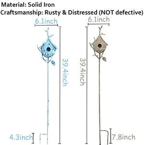 Rustic <b>Metal</b> Birdhouse Stake for Outdoor Garden Decor Farmhouse Bird House on <b>Pole</b> Stand Floral Pot & Planter Decorative Element - Product Image 4
