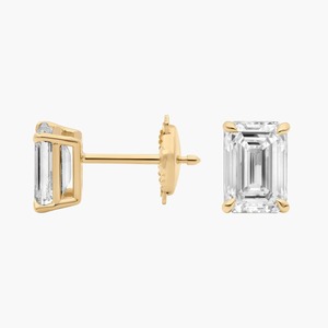 Sophisticated <b>Emerald</b> Cut Lab Grown Diamond <b>Stud</b> Earrings 2.00 Ct Lab Grown Diamond In 14K Solid Gold For Engagement Party - Product Image 4