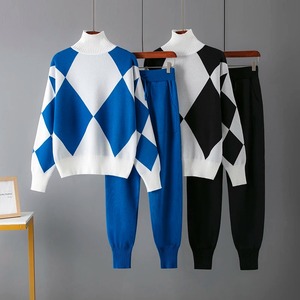 ชุด2ชิ้นเสื้อสเวตเตอร์ถักแบบสวมหัว + กางเกงขายาวแบบลำลองสำหรับฤดูใบไม้ร่วงฤดูหนาว - Product Image 1