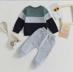 Pull deux pièces à imprimé coeur automne/hiver et ensemble de joggings-col rond mignon, tricot côtelé, tissu en tricot de polyester de coupe régulière avec - Product Image 3