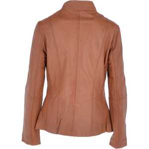 Femmes haut tendance personnalisé automne hiver vestes en cuir solide col tournant conception manches longues respirant doublure en Satin - Product Image 3