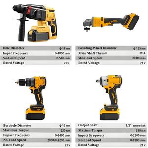 Ensemble d'outils sans fil multifonctionnel 4 en 1, couleur jaune, batterie au lithium 21V, 4 batteries, 2 chargeurs, personnalisable OEM, 3 ans - Product Image 2