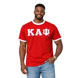 T-shirt en chenille rouge et blanc ΚΑΨ Kappa Alpha Psi, taille réelle, coton premium, broderie, vêtements de fraternité grecque - Product Image 1