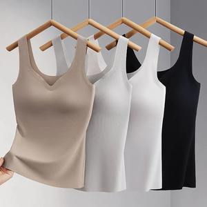 เสื้อครอปเซ็กซี่เสื้อแขนกุดผ้าไหมน้ำแข็งสำหรับผู้หญิงเสื้อกล้ามเว้าหลังไร้ตะเข็บเสื้อเกาะอกชุดชั้นในเสริมบรา - Product Image 1