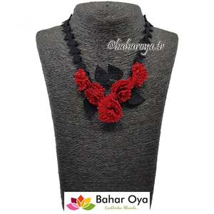 İğne Oyası Merdiven Karanfil Kolye Kırmızı-Siyah Moda İğne Oyası Kolay Kolye - Product Image 1