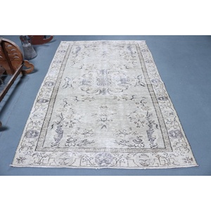 Tapis turc vintage 5x7,5 pi (152x230 cm), tapis en laine marocaine blanche - Product Image 1